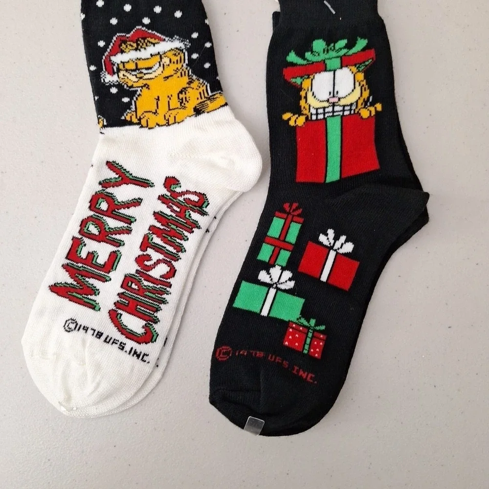 Vintage UFS 1978 GARFIELD THE CAT Women's Crew Socks Christmas Novelty NWT